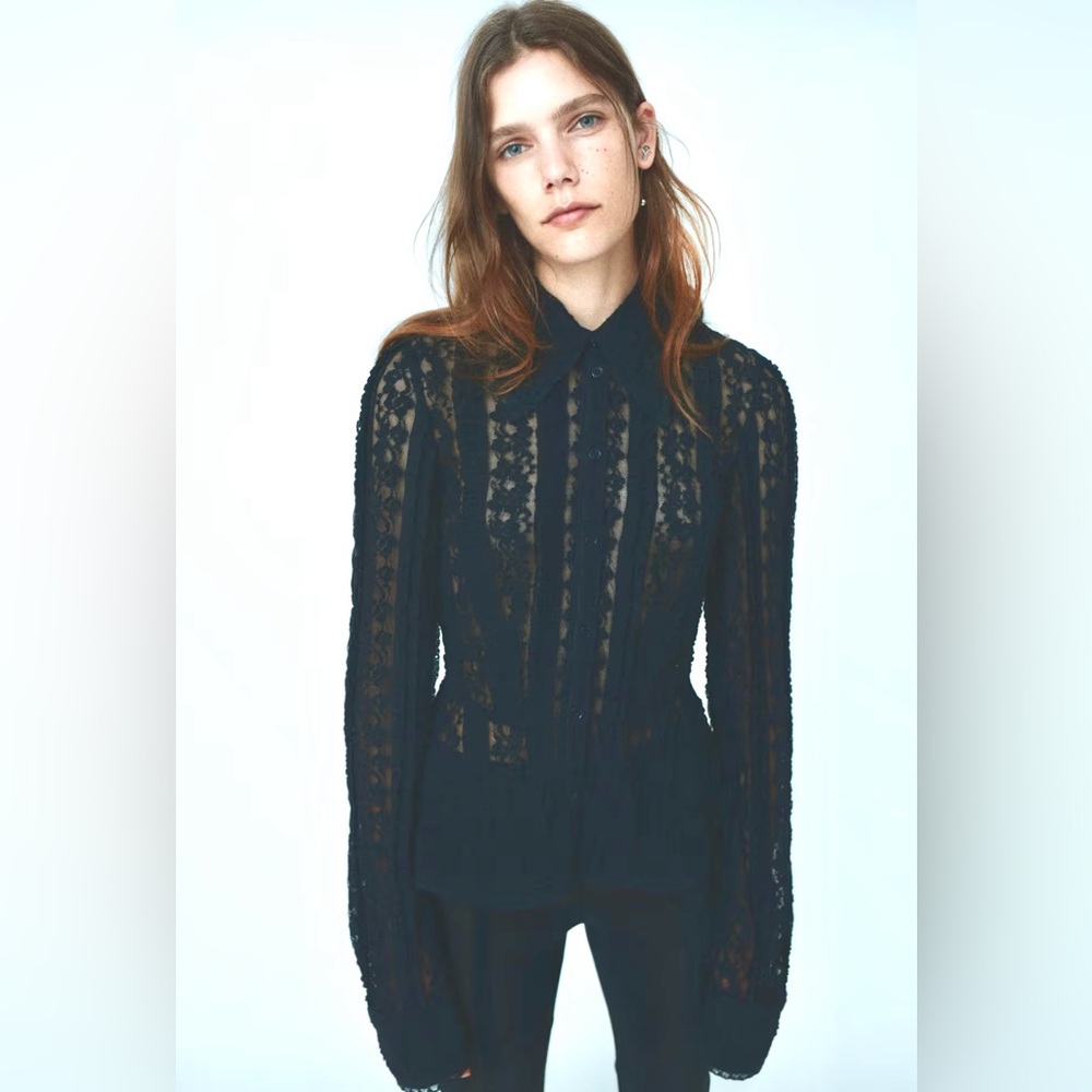 H&M STUDIO COLLECTION
PEPLUM LACE BLOUSE BLACK SIZE S - Picture 7 of 8